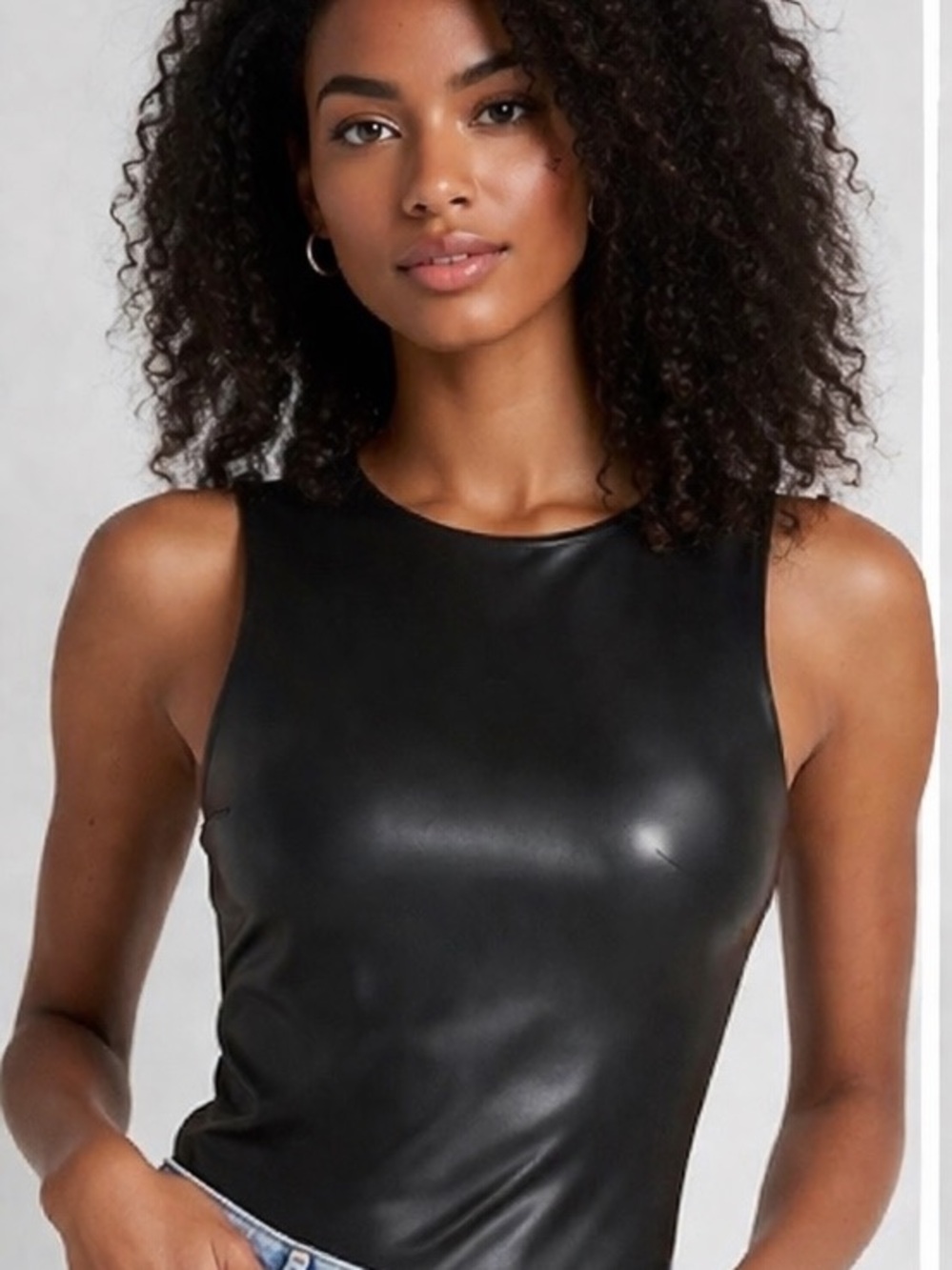 Sleek Black Faux-Leather Express Body Suit
